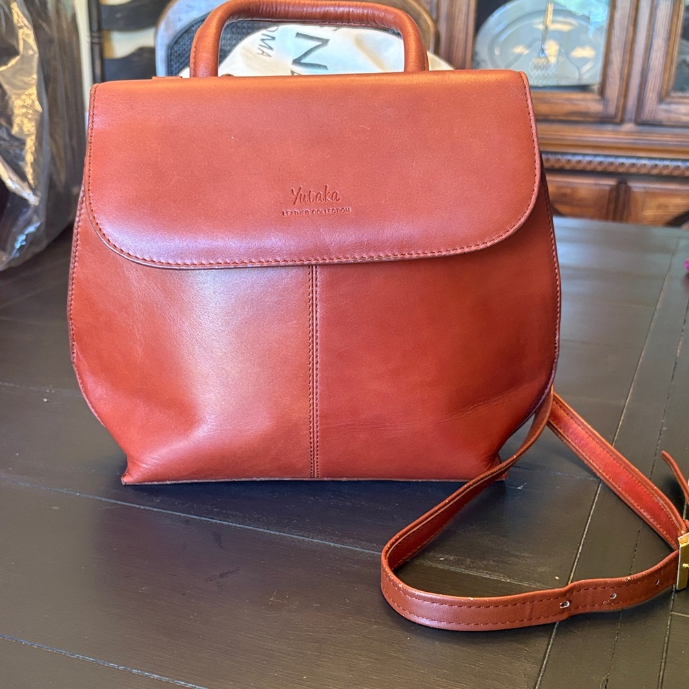 Leather Top-Handle Crossbody Bag in Chestnut Brown